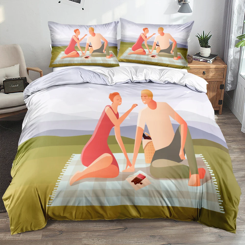 3D Digital Design Duvet cover set Valentine Day Sweet Lovers Bedding sets White Quilt case 3 pieces Single Double King Sizes