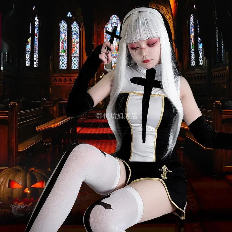 

New Halloween dark adult nun cosplay costume Madonna costume stage play drama vampire dress performance
