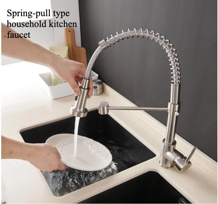 Spring-pull Type Household Kitchen Faucet Dual-purpose Pull-type Cold and Hot Rotation Switch Water Faucet Adjustable Water Flow