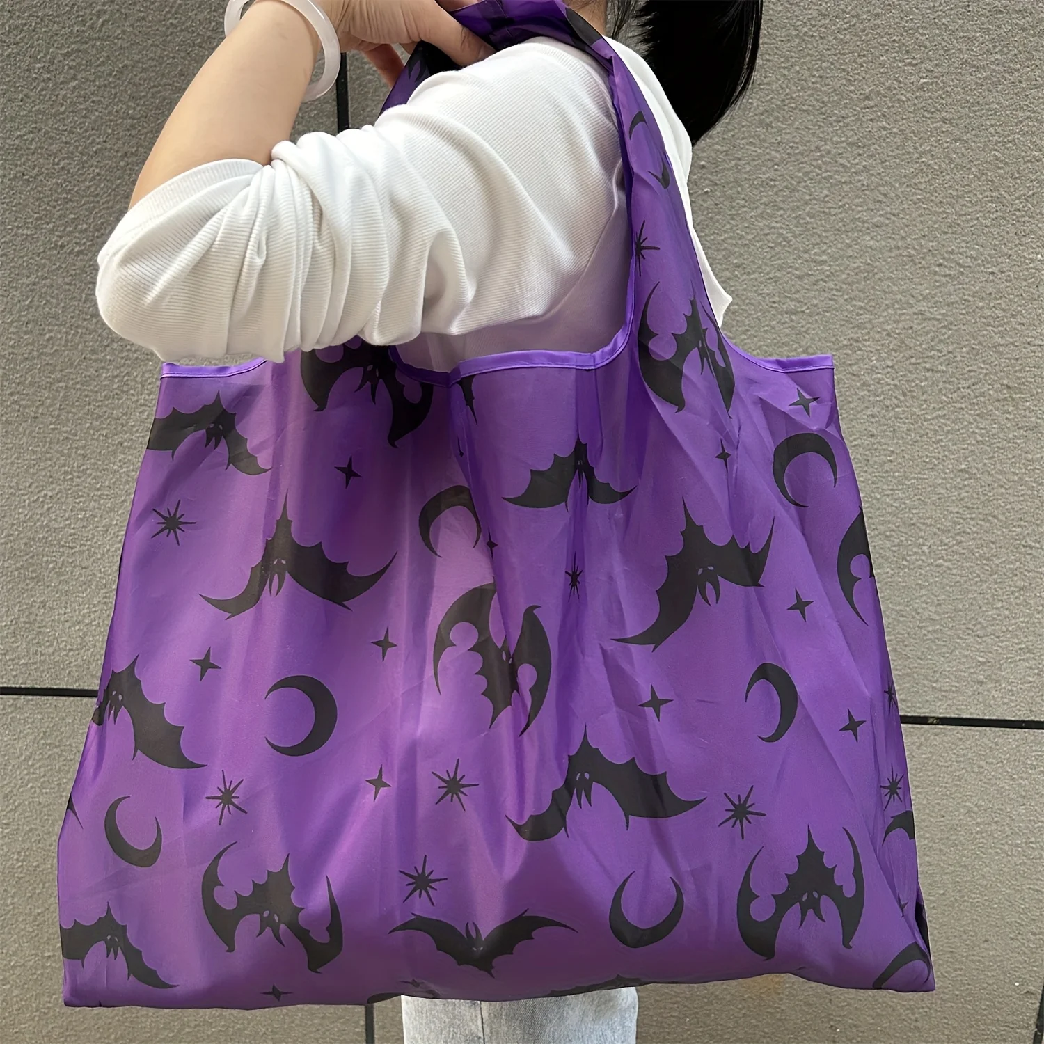 1 قطعة حقيبة تسوق قابلة للطي ذات سعة كبيرة، حقيبة حمل قوية من النايلون، حقيبة تخزين للسفر، حقيبة بقالة خفيفة الوزن