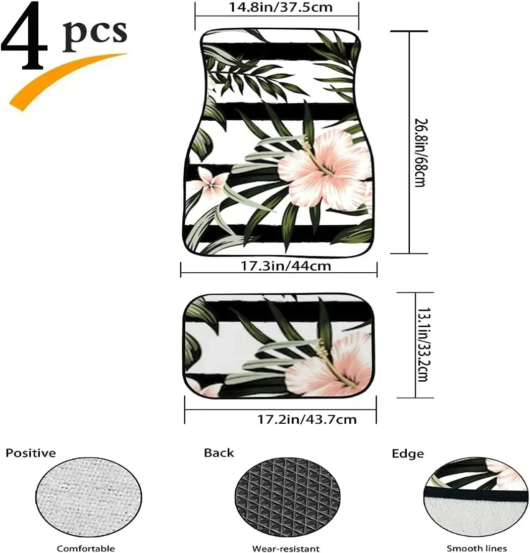 Car Floor Mats Tropical Peach Hibiscus Plumeria Floral Dark Print Design Carpet Car SUV Truck Floor Mats 4 Pcs,Car Mats