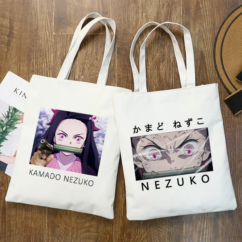 شيطان القاتل كامادو Nezuko أنيمي قماش حمل حقيبة - شخصية Harajuku العصرية حقيبة تسوق الكتف لمحبي حقيبة يد