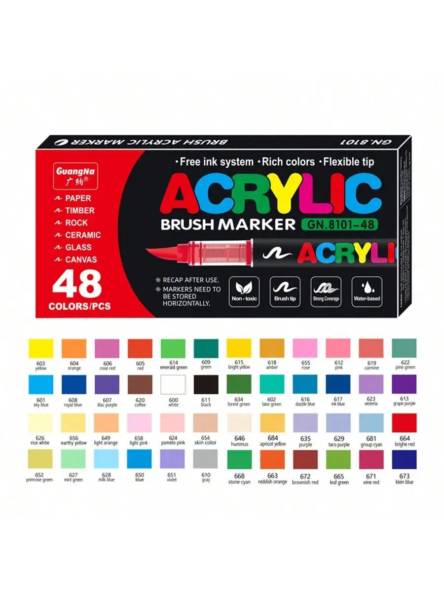 GuangNa 12/24/72/168/288 Kleuren Acrylverfmarkers, Zachte Penseel Studenten Graffiti Schilderstiftenset, Festival Cadeau DIY Markers