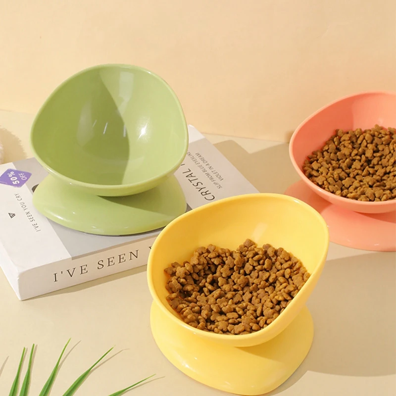 Tilted Raised Posture Cat Food Bowl Neck Protection Anti Vomiting 15 Degree Elevated Slanted Stand Pet Bowls for Cats Puppies