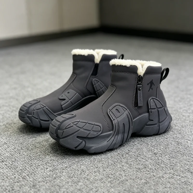 Warme Winterstiefel für Herren, Größen 39-47, mit Fleece-Futter, High-Top, Vielseitig, Runde Zehenkappe, Dicke Sohle, Leichte Baumwollschuhe, Trendige Outdoor-Schneestiefel – Detail 1