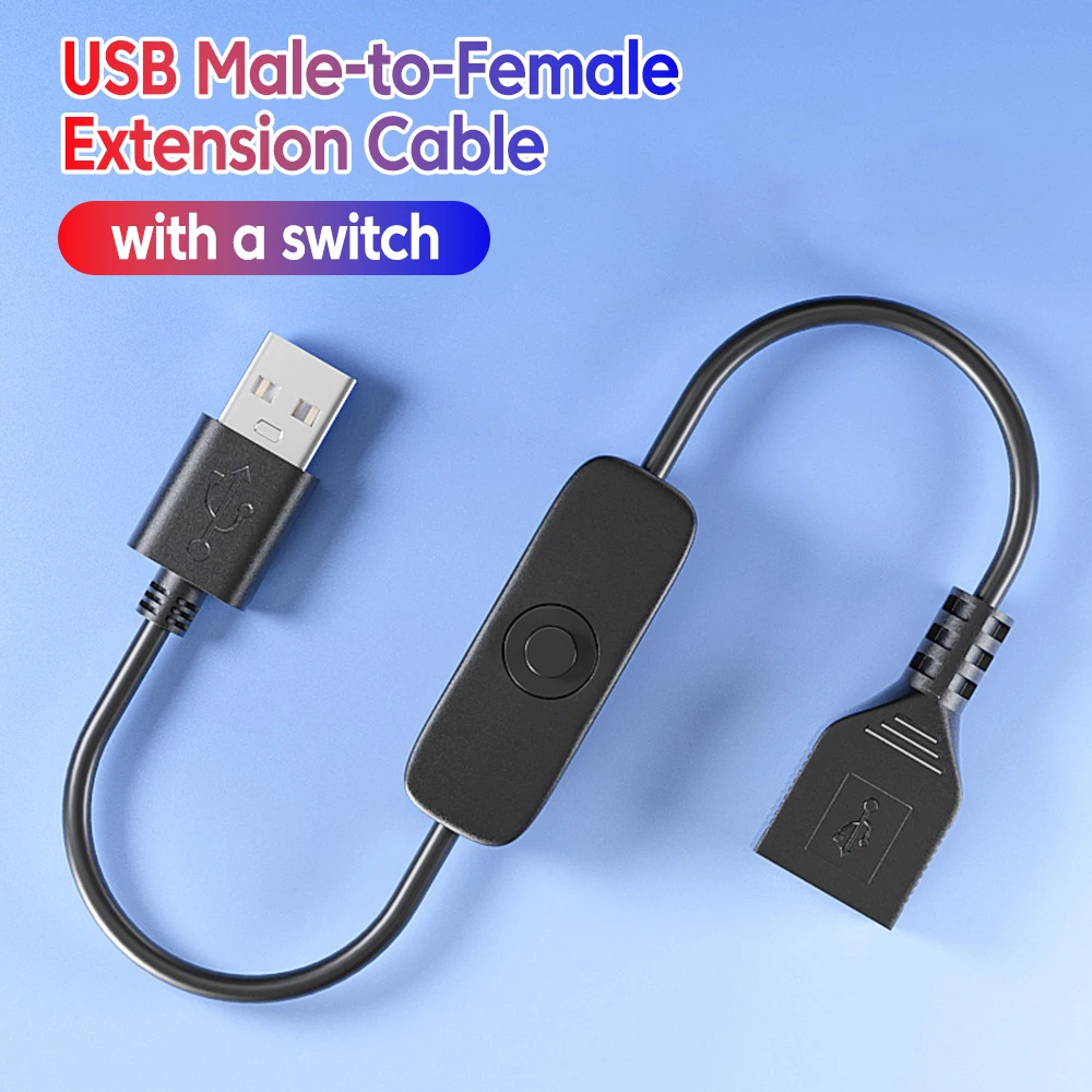 Elough USB-Stecker auf USB-Buchse Verlängerungskabel mit Schalter, 5V/2A Schnellladekabel für LED-Lampe/USB-Stick/Lüfter/LED-Streifen
