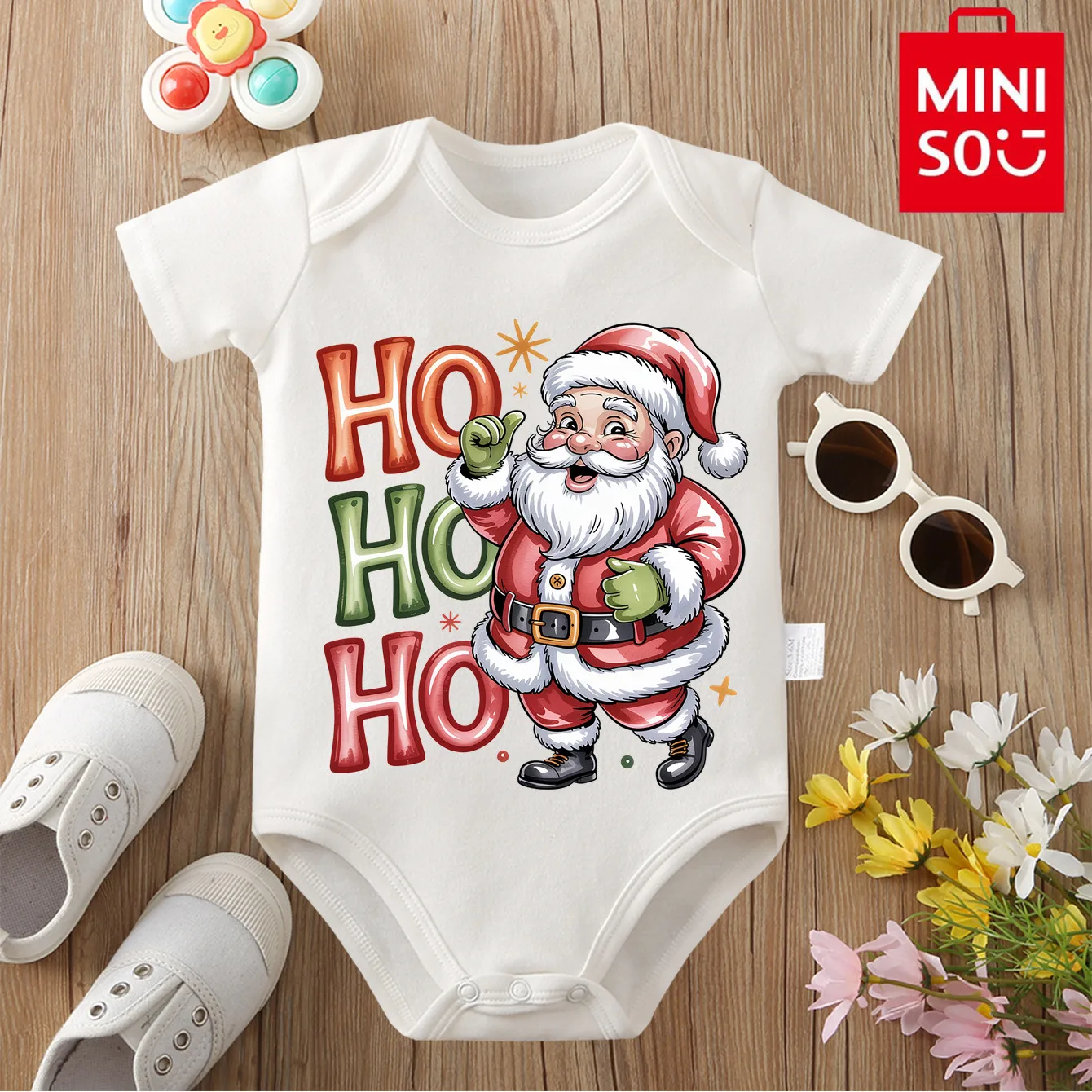 

MINISO Санта-Клаус, ткань из чистого хлопка, первый рождественский комбинезон для малыша, боди для новорожденных 0-12 месяцев, лучший подарок для ребенка