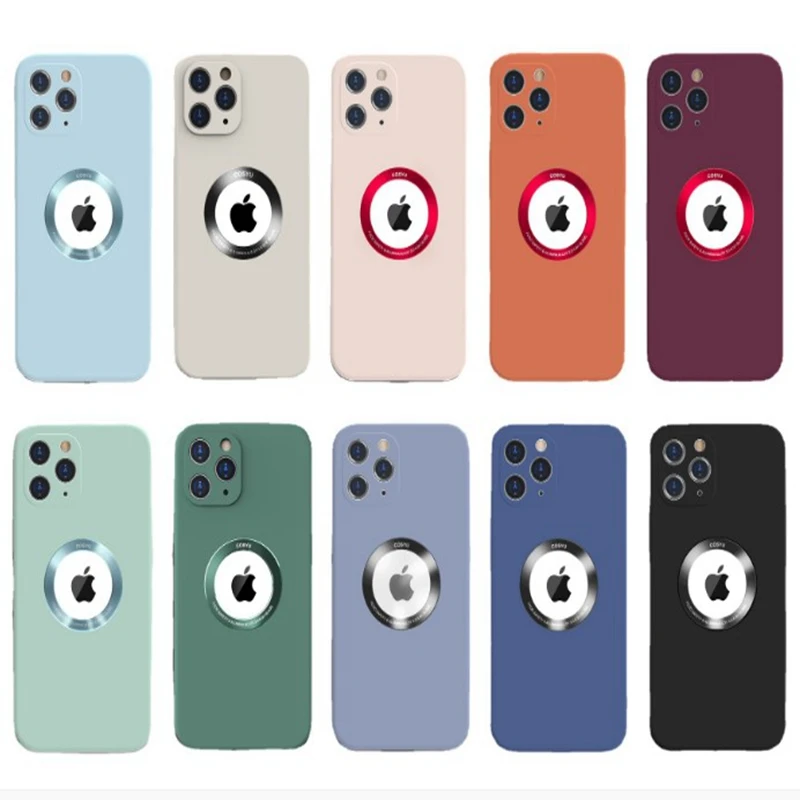 50pcs Liquid Silicone Hollow Display Phone Case For iPhone 11 12 Pro Max XS Max X XR 7 8 Plus Candy Camera Protection Back Cover