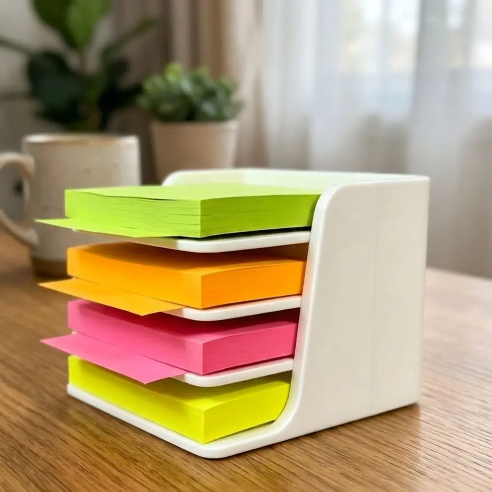 Stackable Sticky Note Holder Plastic Layer-Divided Memo Pad Holder Stable Base Anti-Tip Desk Drawer Organizer Multi-Scene