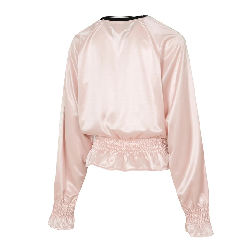 Adidas Trefoil Women's SMOCKED JERSEY Casual Ruched Knit Long Sleeve Shirt KS2880