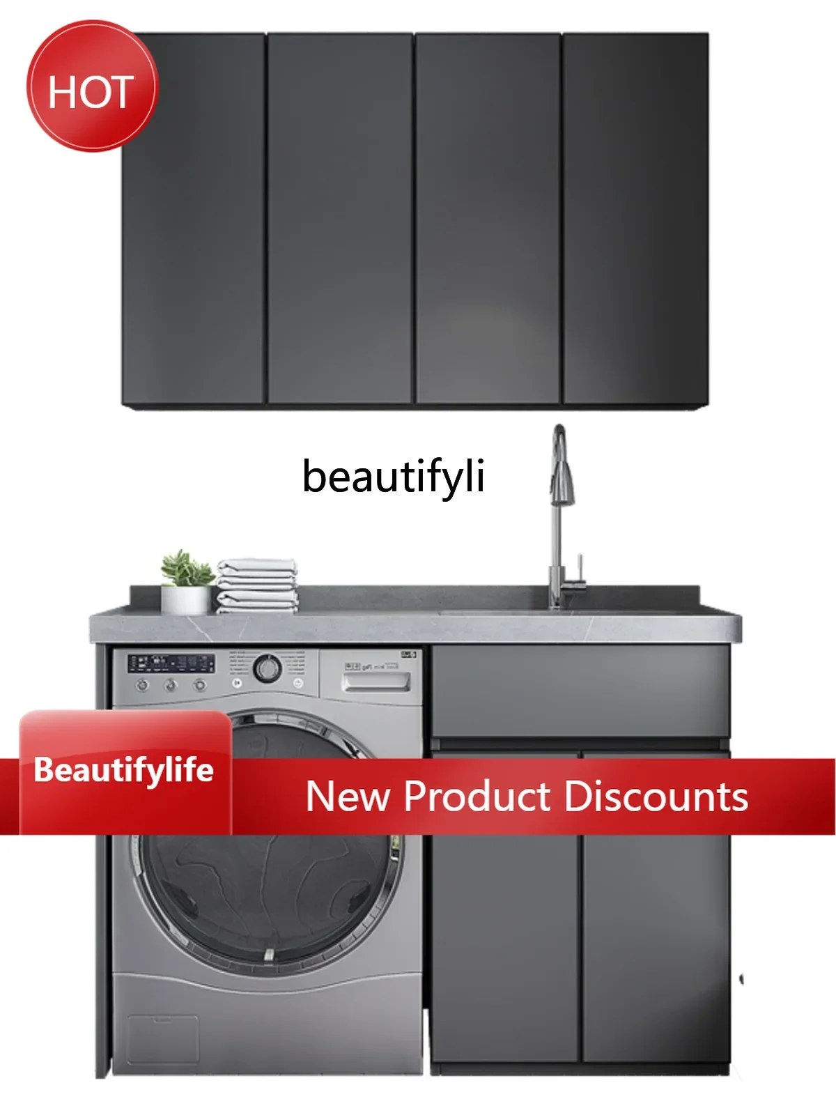 

A57 BalconyStone Plate Washing Machine All-in-One Cabinet without Washboard Ceramic Laundry Basin Alumimum Combination Wash Ward