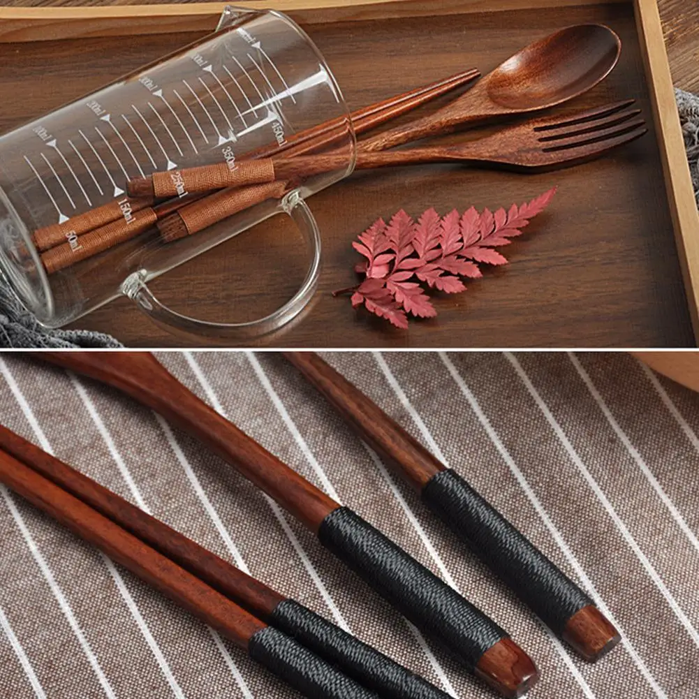 1 Set Handmade Japanese Natural Wood Chopstick Spoon Fork High-grade Tableware Set Bamboo Utensil Home Kitchen Dinnerware Suit