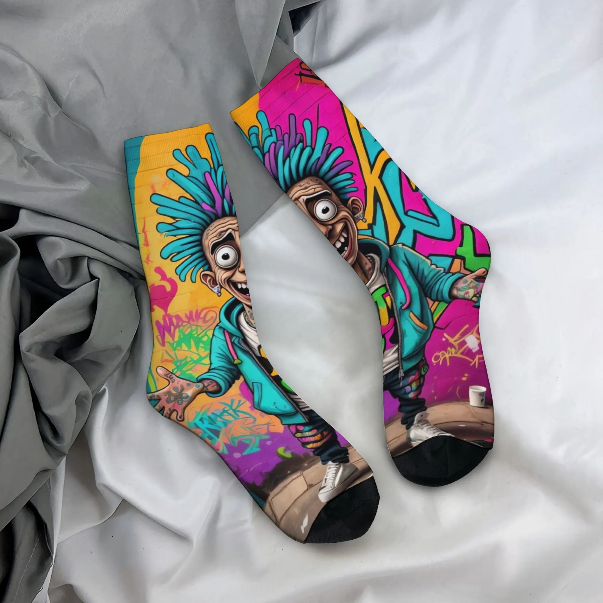 Harajuku retro cool street cartoon style men's socks novel street funny print casual socks crazy party fun holiday gift