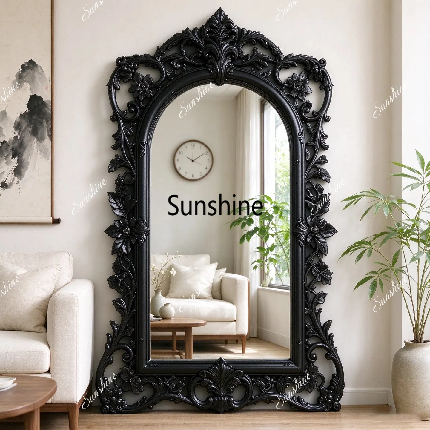 French retro full-body mirror household simple carved floor mirror