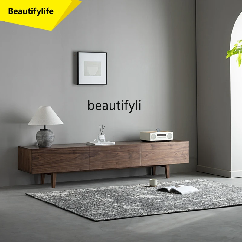 

01A North American black walnut log TV cabinet living room home Nordic solid wood drawer storage cabinet