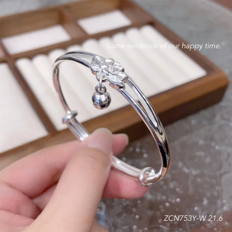 999.9 Bow Sterling Solid Fashion Bell Silver Bracelet