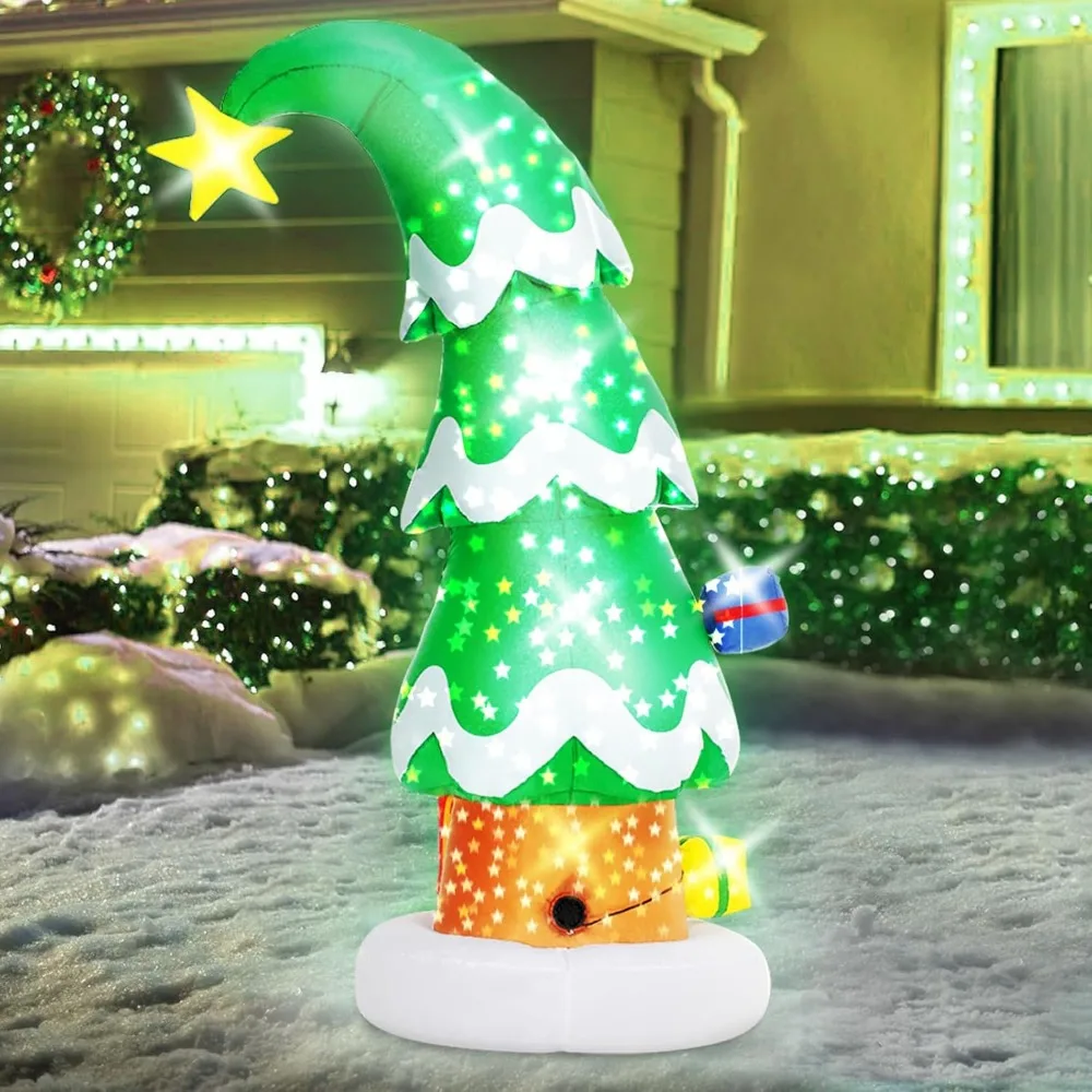 6FT Christmas Outdoor Inflatable Decorations, Blow Up Christmas Tree with LED Light for Garden