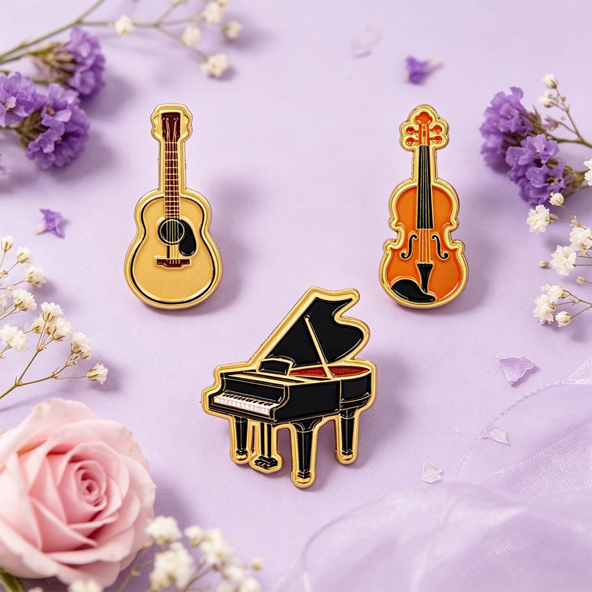 Classic Music Enamel Pin Retro Piano Guitar Violin Women Lapel Pins Badge on Backpack Clothing Accessories Fashion Jewelry Gifts - view 5