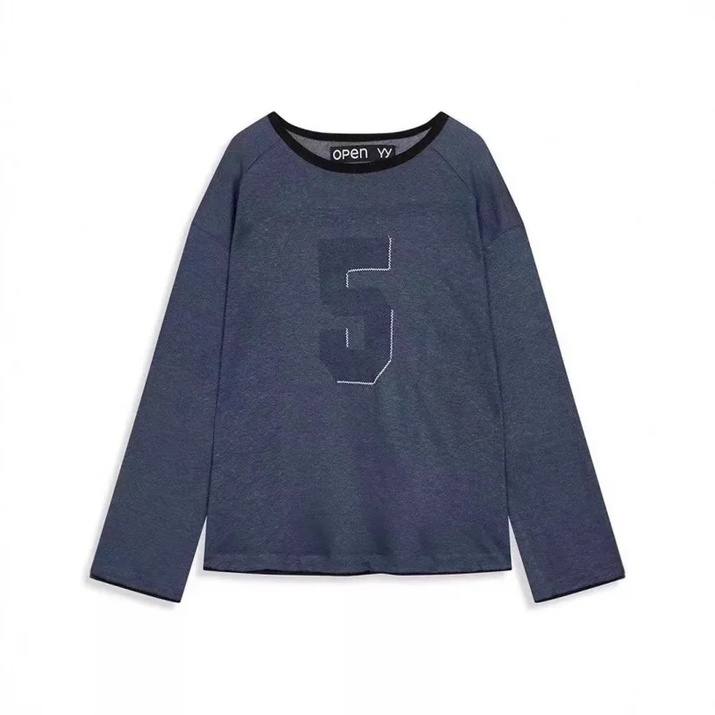 

Summer New Open YY 25 Women's Loose Long Sleeve Linen T-shirt Breathable Micro-translucent Digital 5 Color Block Top