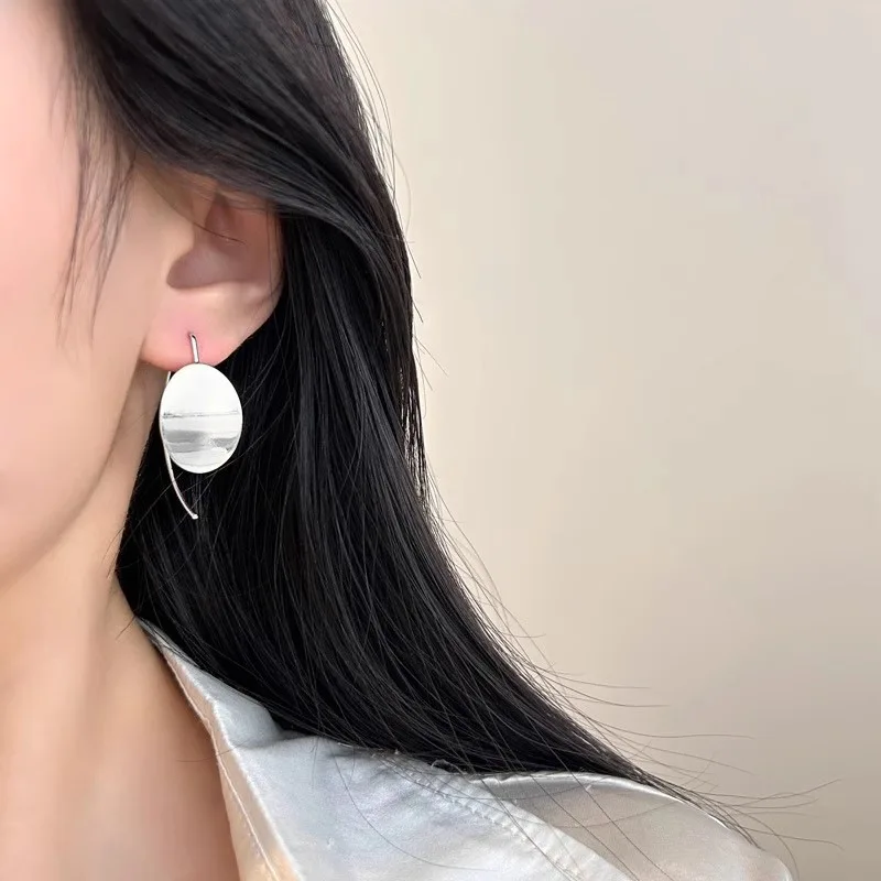 أقراط هندسية بيضاوية الشكل من الفضة التبتية للنساء مجوهرات عصرية وإكسسوارات شخصية بسيطة