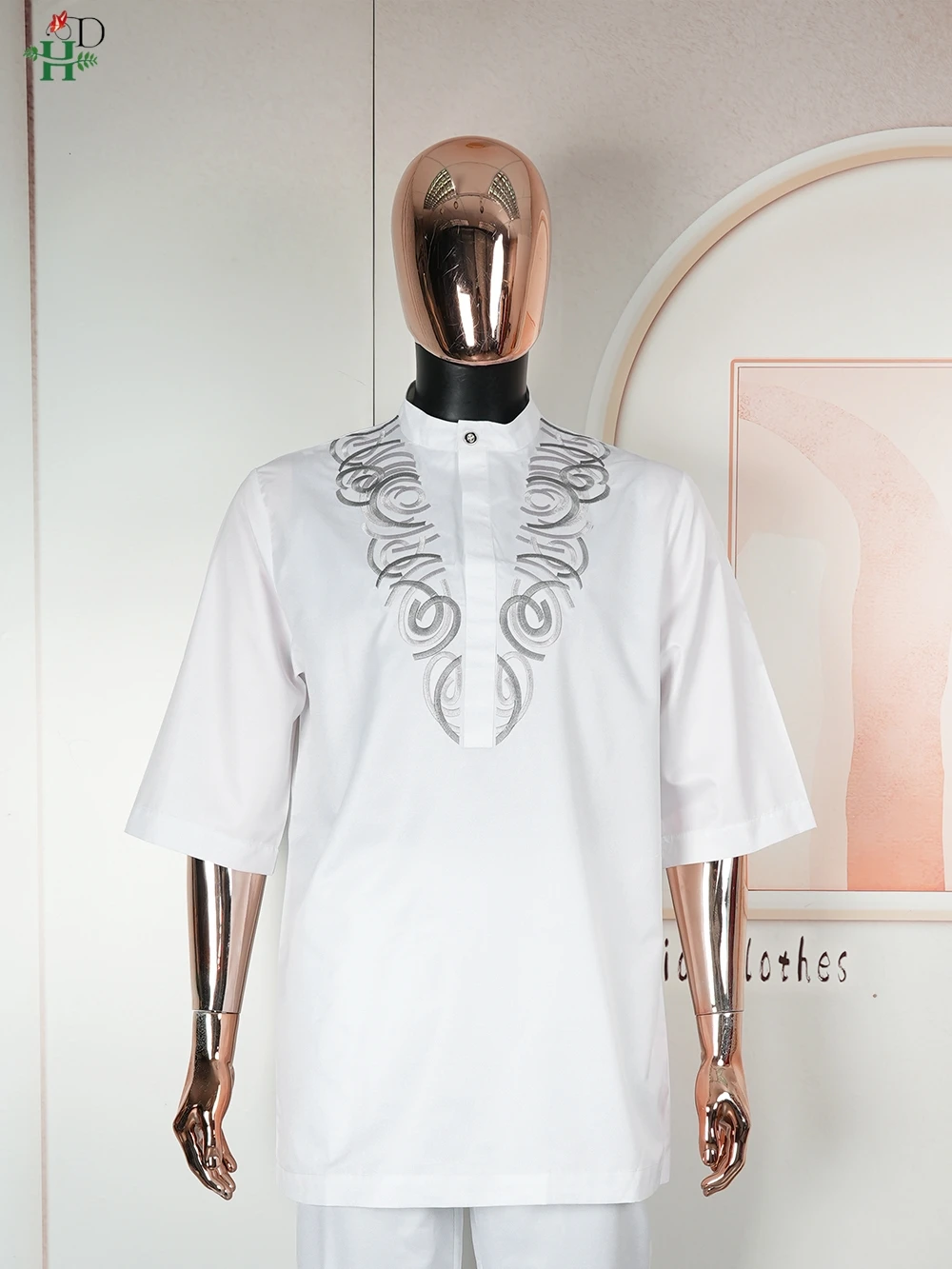 Afrikaanse witte top en broek 2-delige sets voor mannen Borduren Werkkleding Witte Thobe Traditionele bruiloftsfeestkostuums Grote maten kleding