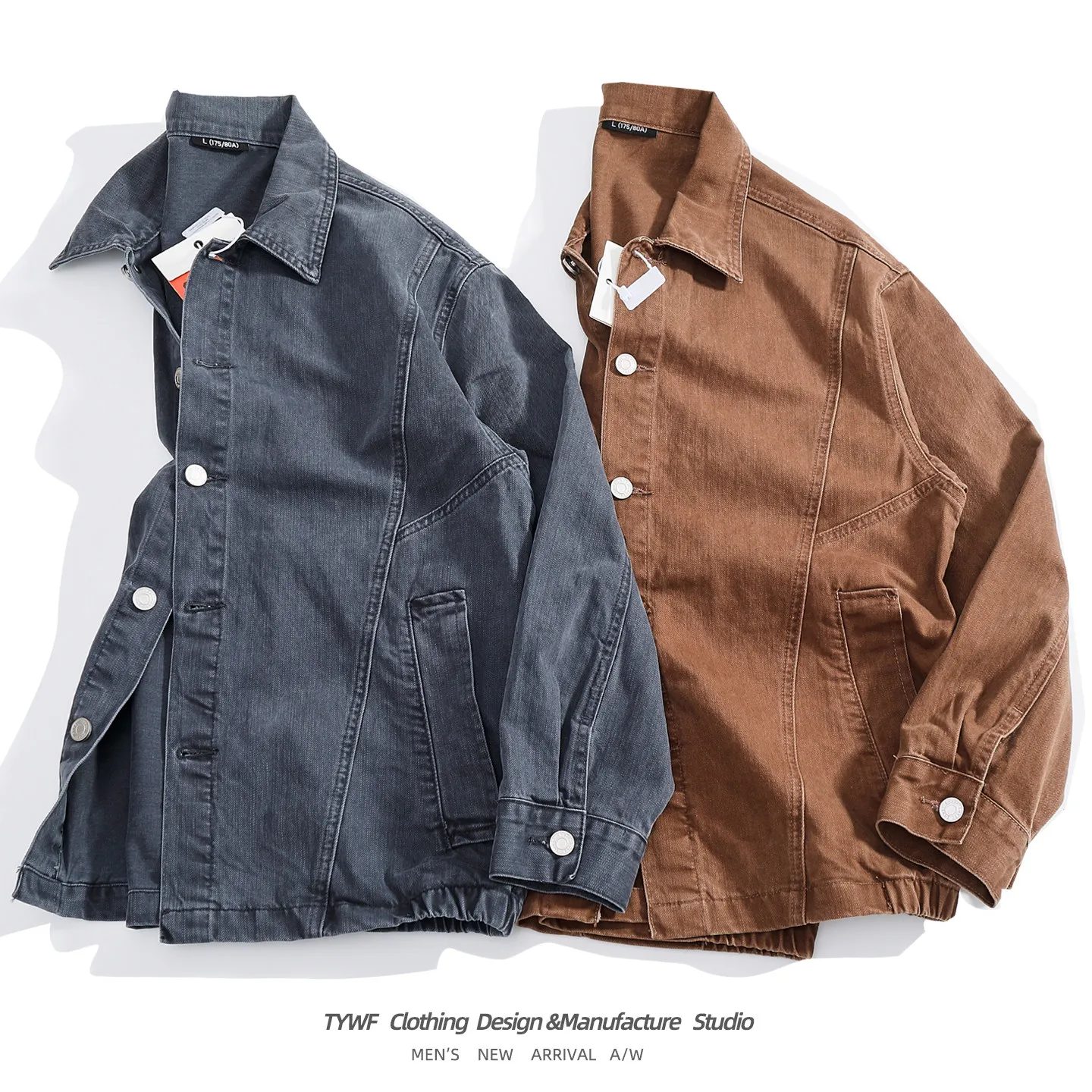 Vintage Washed Workwear Jacket for Men 100% Cotton Woven Split Hem Drawcord/Elastic Oversized Dropped Shoulder Lightweight