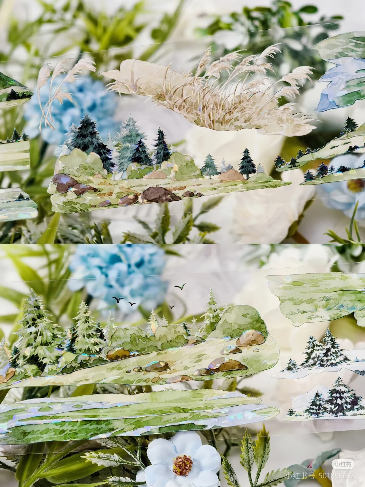 

[Трава, меняющая Yingfei], лента васи для домашних животных, коллаж, задняя карта мобильного телефона, ландшафтный дизайн, лесной сад, пейзаж