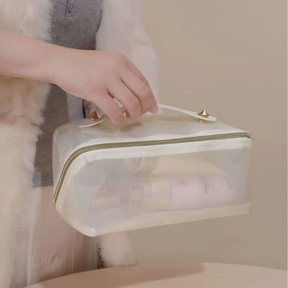 

Large Capacity Transparent Makeup Bag Pillow Shape Zipper Closure Portable Cosmetic Pouch Top Handle Waterproof Women's Washbag