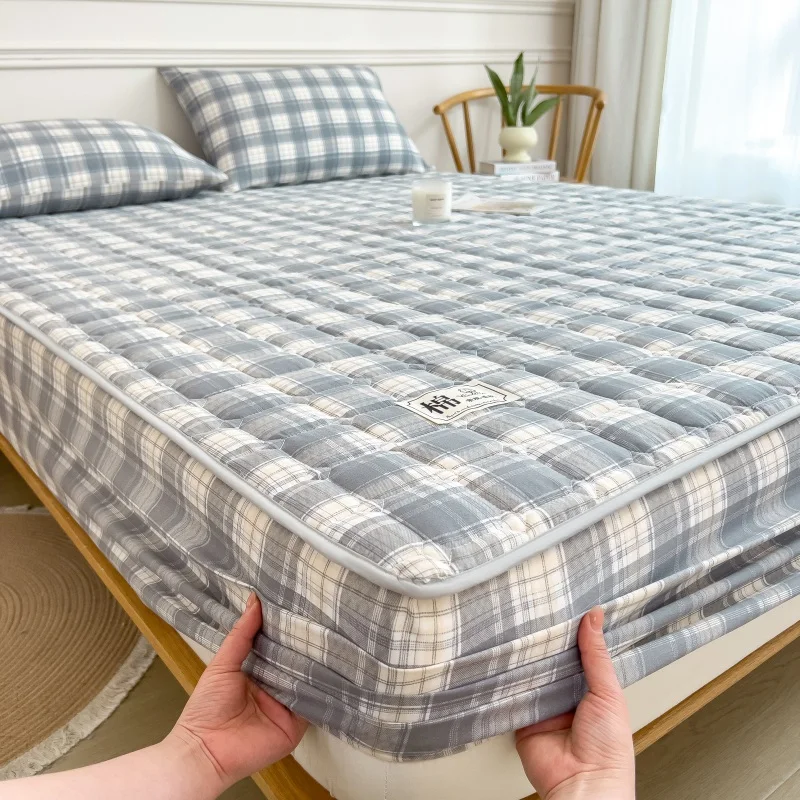 Household 100% Cotton Quilted Bed Sheet Thickened Non Slip Mattress Cover Dust-proof Bed Cover Mattress Topper Pad Protector