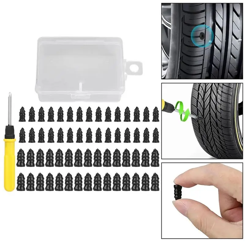 Tire Puncture Repair Kit 61 Pieces Tire Plug Vacuum Tire Repair Kit Tire Plugs Bikes Tire Repair Kit for Mountain Bikes