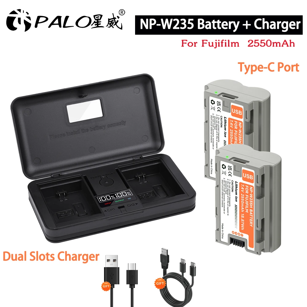 NP-W235 NP W235 Battery with Type C Fast Charge Port for Fujifilm X-T5 X-T4 GFX 100S GFX 50S II X-S20 2550mAh Bateria + Charger