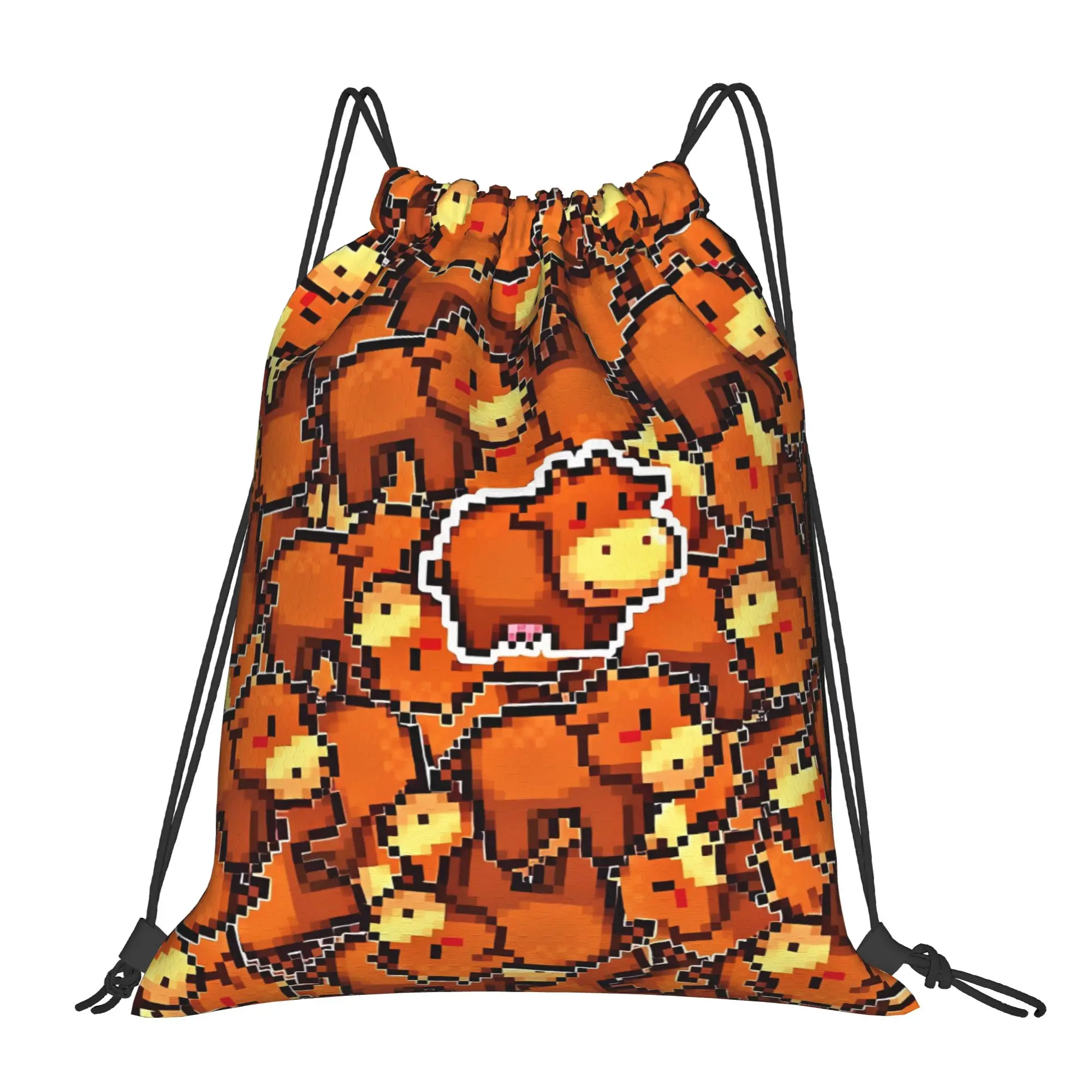 Vintage Brown Cow stardew valley Portable Sports Riding Gym Drawstring Storage Backpacks