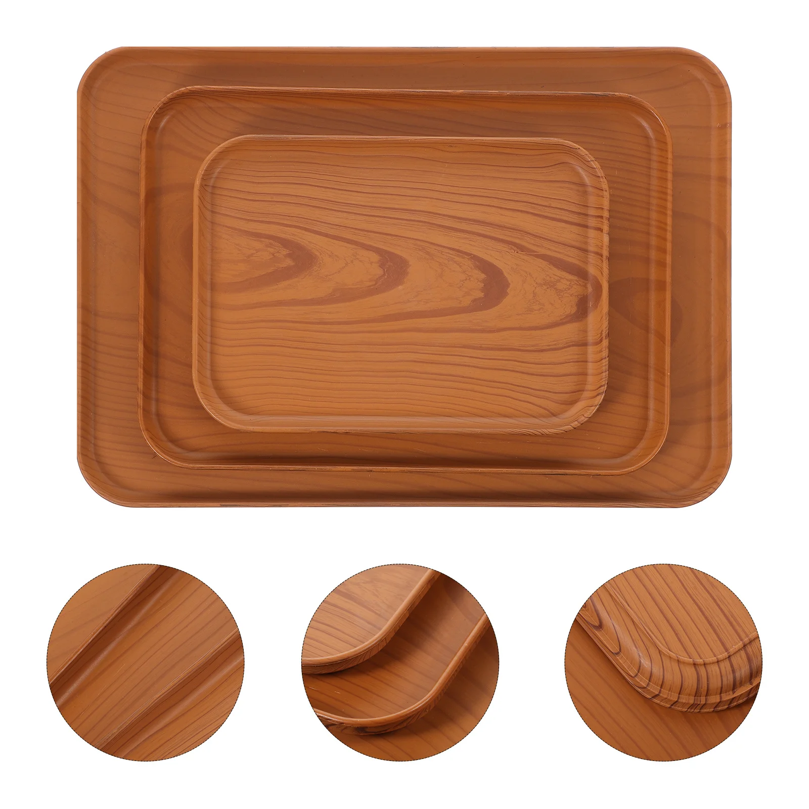 

3Pcs Bbq Tableware Plates Imitation Wood Grain Fruit Tray Large Capacity Snack Holder Candy Dessert Party Supply