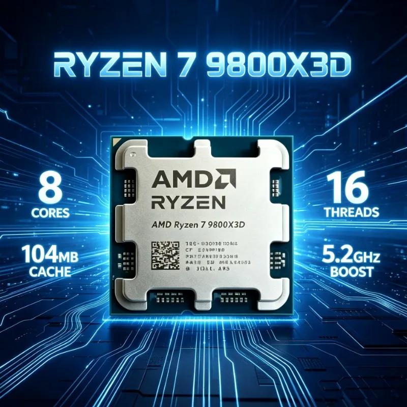 Ryzen 7 9800X3D 4.7GHz High Frequency Processor 96M Large Cache AM5 DDR5 Tray CPU No Cooling Fan