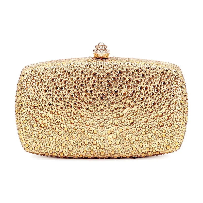 Bling Gold Wedding Evening Bags Ladies Luxury Gold Hot Diamond Clutches Long Chain Fashion Solid Color Purse Women's Handbags