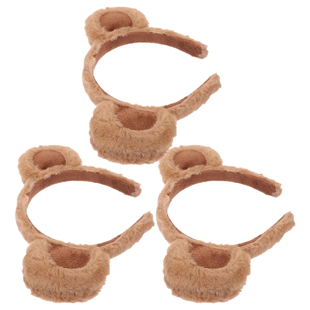 

Bear Headband Cute Plush Hair Accessories 3pcs (a Style Headband-brown) Decorative Hairband Animal Ears for Party Women