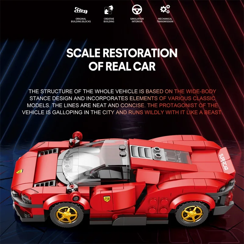 Auto sportiva Building Blocks Città Velocità Veicolo Modello di auto Ornamenti da tavolo Assemblaggio fai da te Mattoni Giocattoli Regali di festa per i bambini
