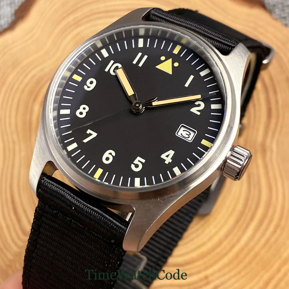 Tandorio Diver Pilot Automatic Men's Watch NH35 39mm AR Sapphire Glass สีดํา