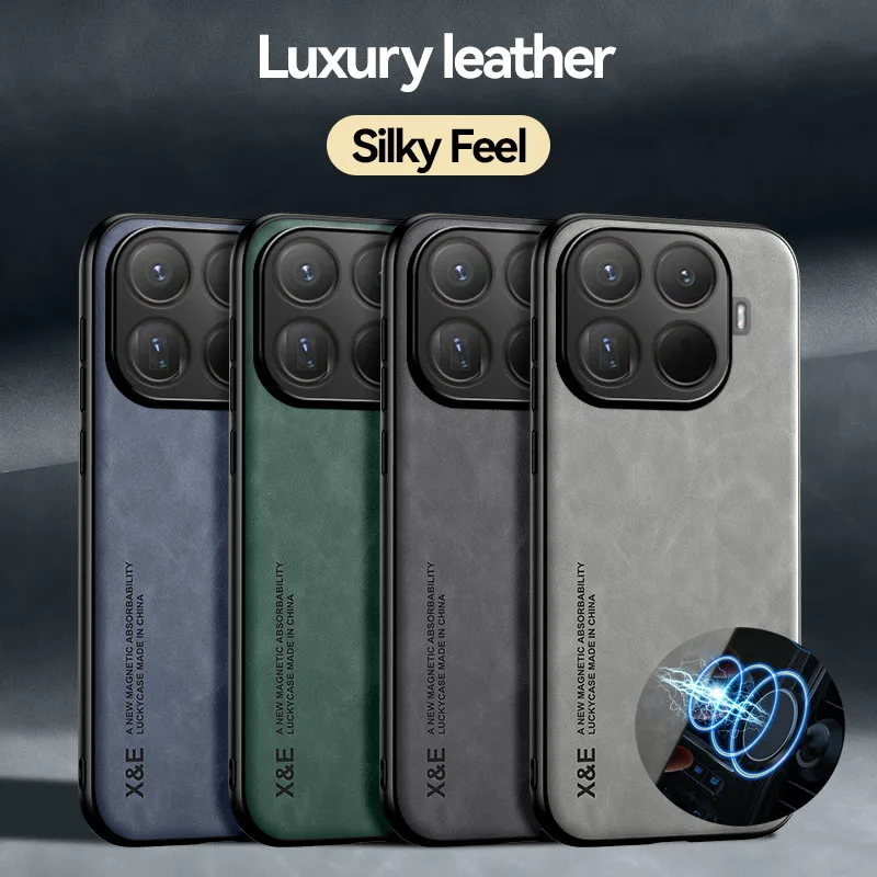 Lederen Case Voor Xiaomi 15T Pro 15T 14T 13T Pro Xiaomi 17 Pro Max Cover Met Metalen Plaat Ondersteuning Auto Hold Capa Cover Fundas