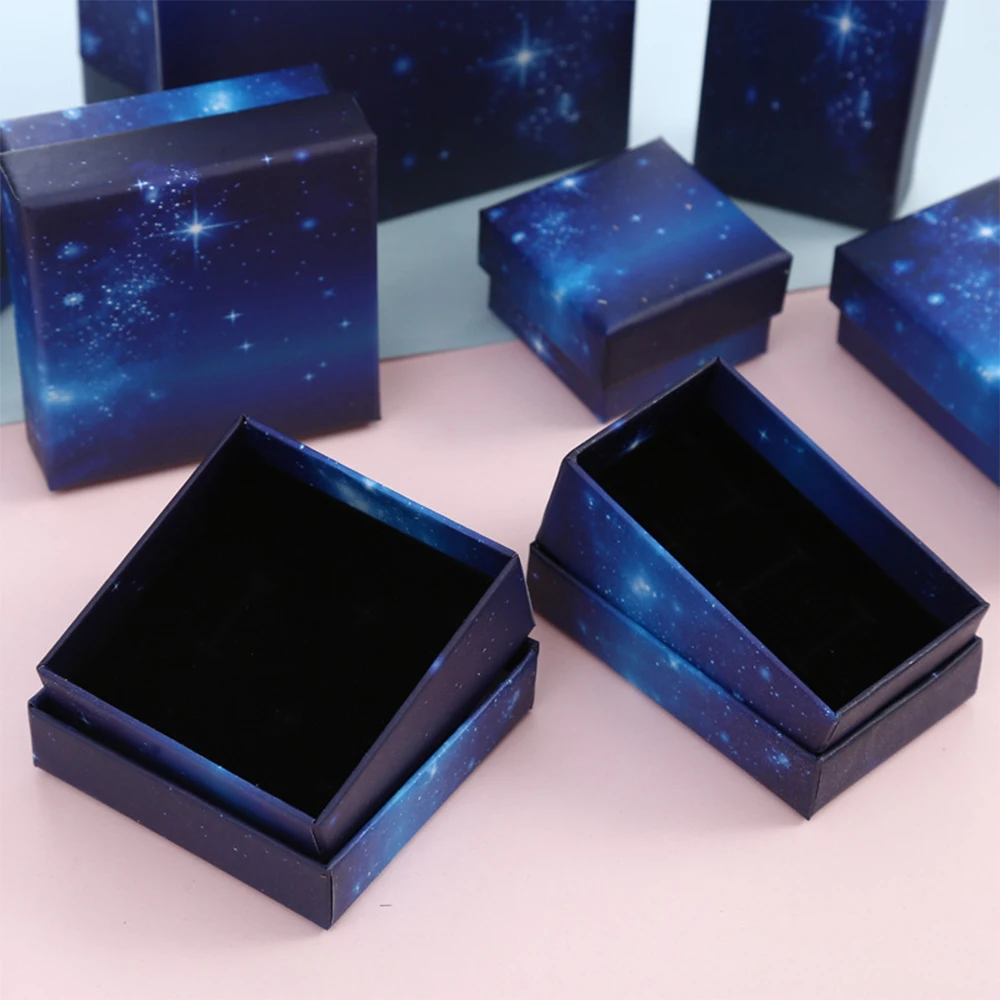 24Pcs 7x7x3cm Bulk Jewelry Packaging Box Necklaces Bracelet Gift Storage Case Starry Sky Wedding Party Present Display Boxes