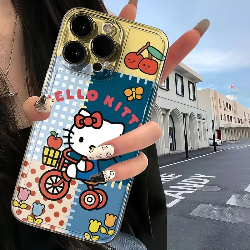 Disney Cycling Hello Kitty Phone Case For iPhone 16 15 14 13 12 11 Pro Max XR XS MAX 7 8 Plus Y2K Cute Soft Clear Cover