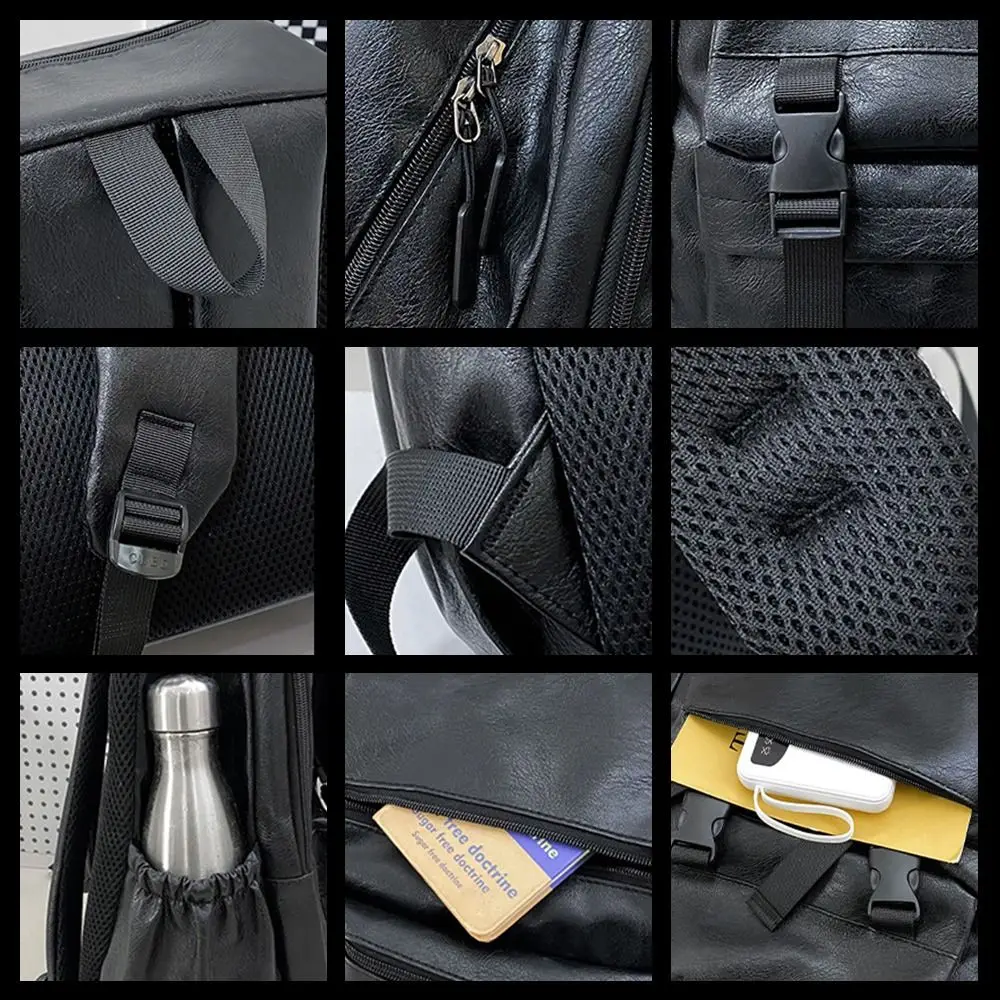 Simple Pu Leather Backpack Breathable Multifunction School Bag Large Capacity Casual School Rucksack Teenage