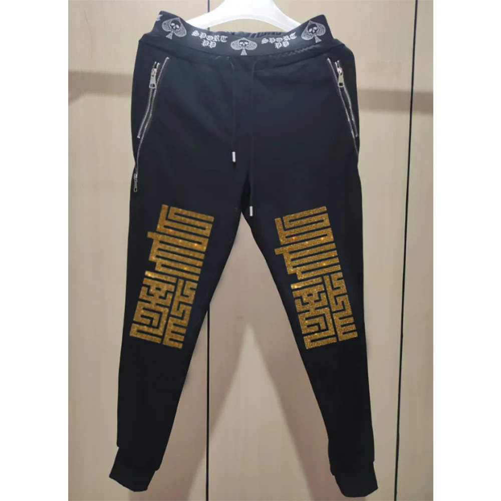 Men's Street Style Sports Casual Pants Skull Head Diamond Heavy Craftsmanship Male Pants Hip-hop Trend Luxury Homme Clothing