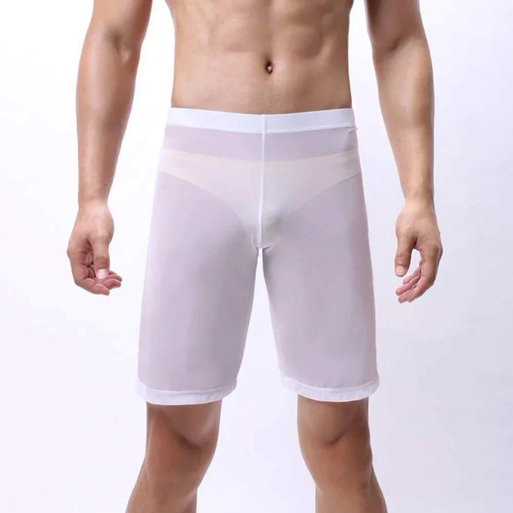 

Mens Sheer Boxers Trunk Sport Shorts Underwear Briefs Long Leg Mesh Stretch Long Underpants Lengthening Wear Resistant