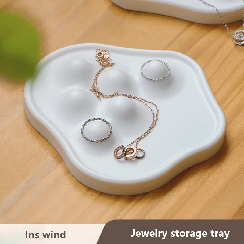 Jewelry Ring Earrings Storage Tray DIY Jewelry Display Plate Desktop Decoration Creative Cloud Shape Storage Tray White PP