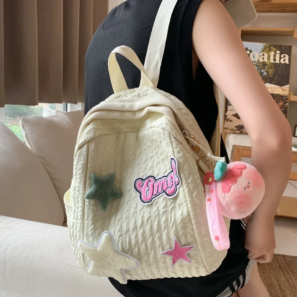 Sac à Dos en Nylon avec Fermeture Éclair pour Femme Cartable de Grande Capacité, Mignon, Étoile, pour Voyage, Nouvelle Collection