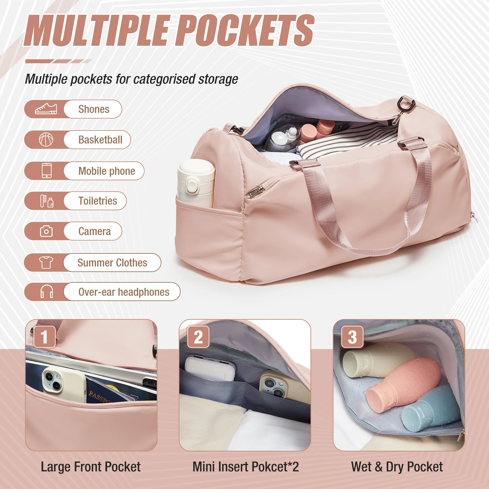 Sports Bag For Women Men, Weekend Fitness Bag Gym Bag with Shoe Compartment and Moisture, for Travel, Training,Urban Walking Bag