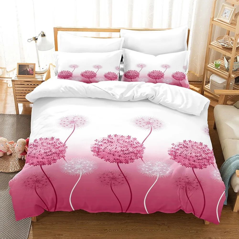 Dandelion Duvet Cover Set 3Pcs Pink White Gradient Print Bedding 2 Pillowcases No Comforter No Sheet Single Twin Queen King