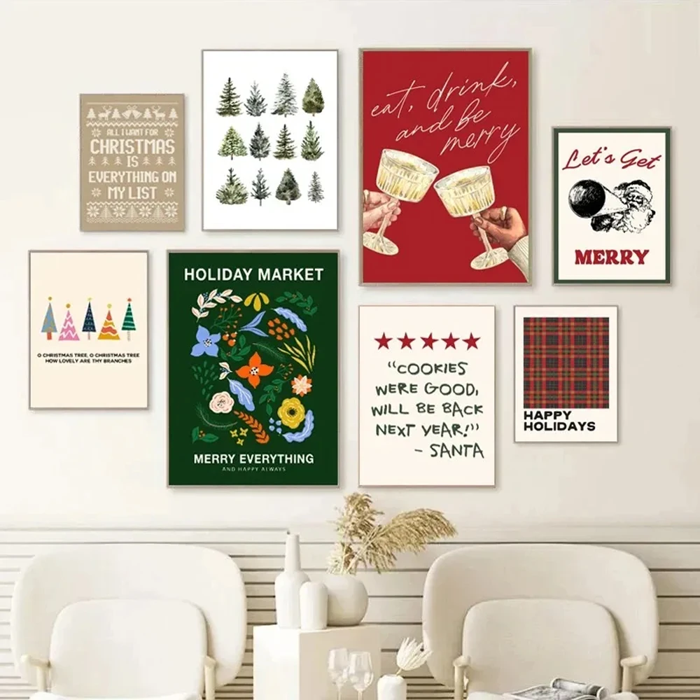 Christmas Tree Garland Bar Cheers Merry Poster Canvas Painting Nordic Wall Art Pictures and Prints Holiday Home Decor Framele