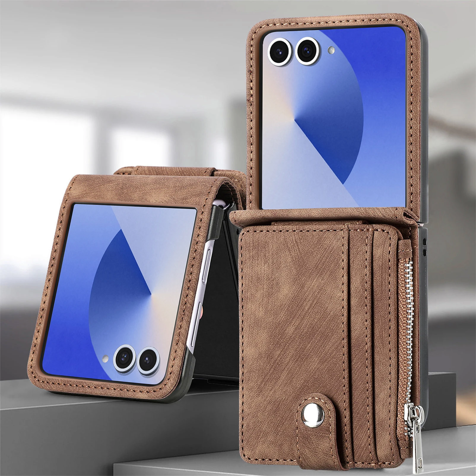 Luxury Business Zipper Multi-Card Wallet Leather Phone Case for Samsung Galaxy Flip 8 7 FE 6 5 4 3 Shockproof Book Stand Cover